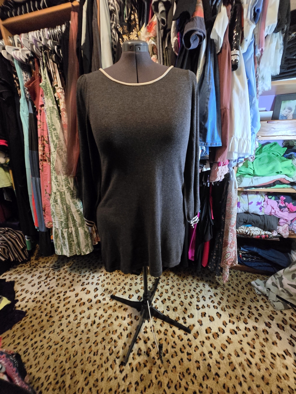 Max Studio Charcoal Long-Sleeve Crewneck SweaterDress